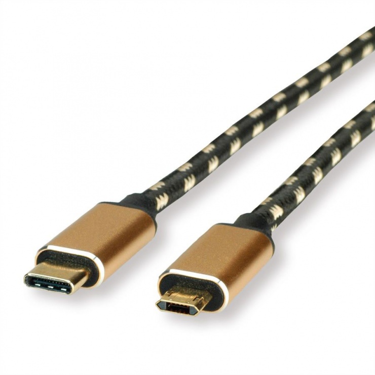 Imagine Cablu GOLD USB 2.0 tip C la micro USB-B reversibil T-T 3m, Roline 11.02.8791