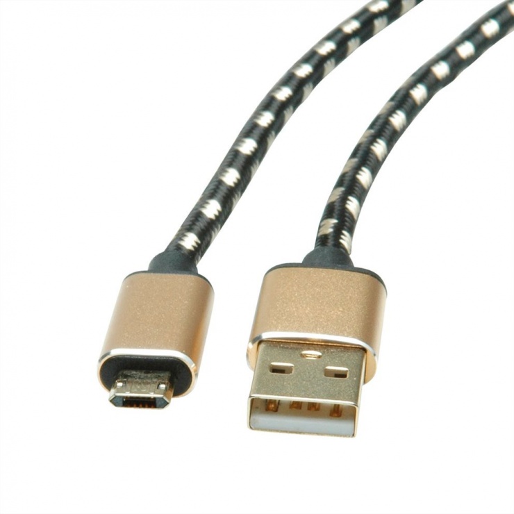 Imagine Cablu micro USB-B reversibil la USB 2.0 GOLD T-T 0.8m, Roline 11.02.8819-1