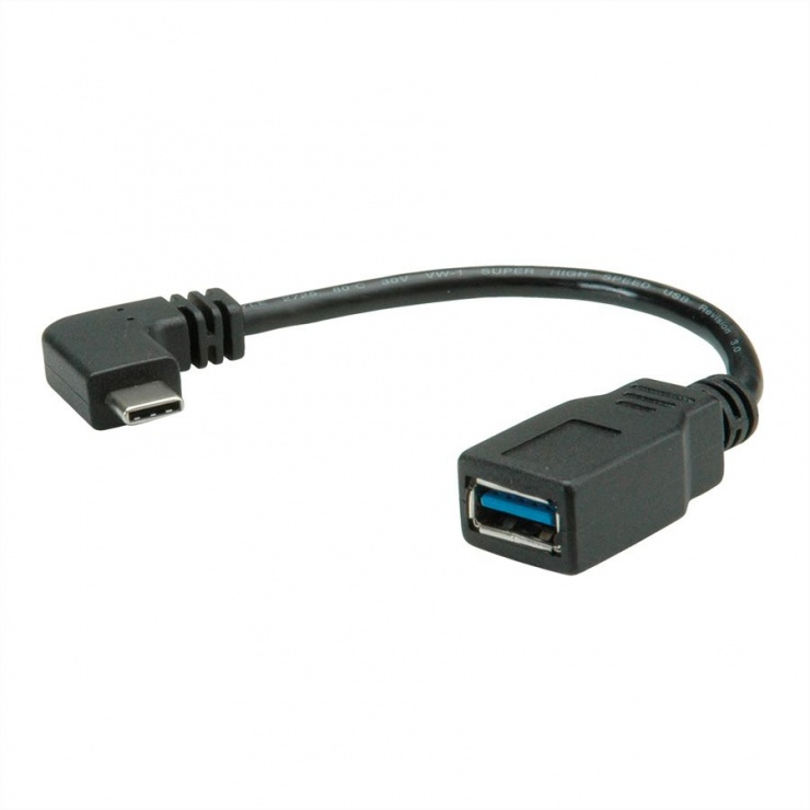 Imagine Adaptor USB 3.1 tip C unghi la USB-A T-M Negru 0.15m OTG, Roline 11.02.9031
