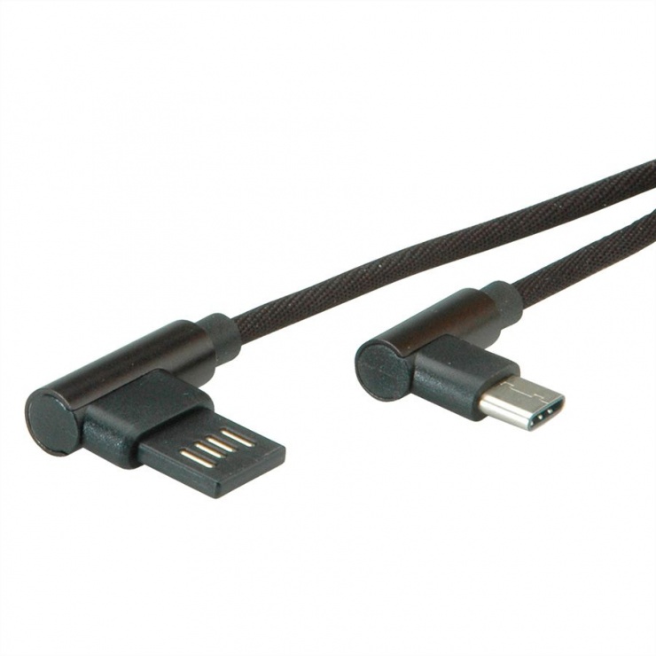 Imagine Cablu USB 2.0 tip C la USB tip A reversibil unghi 90 grade T-T 1.8m negru, Roline 11.02.9036-1