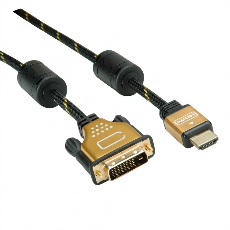Imagine Cablu HDMI la DVI-D 24+1 pini T-T GOLD 1.5m, Roline 11.04.5896-1