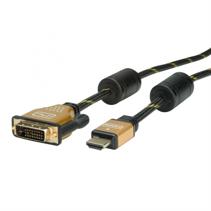 Imagine Cablu HDMI la DVI-D 24+1 pini T-T GOLD 1.5m, Roline 11.04.5896-3