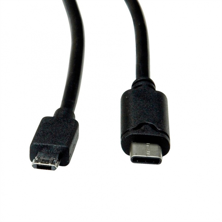 Imagine Cablu micro USB 2.0 reversibil la USB tip C 1.8m T-T negru, Roline 11.02.8780-1
