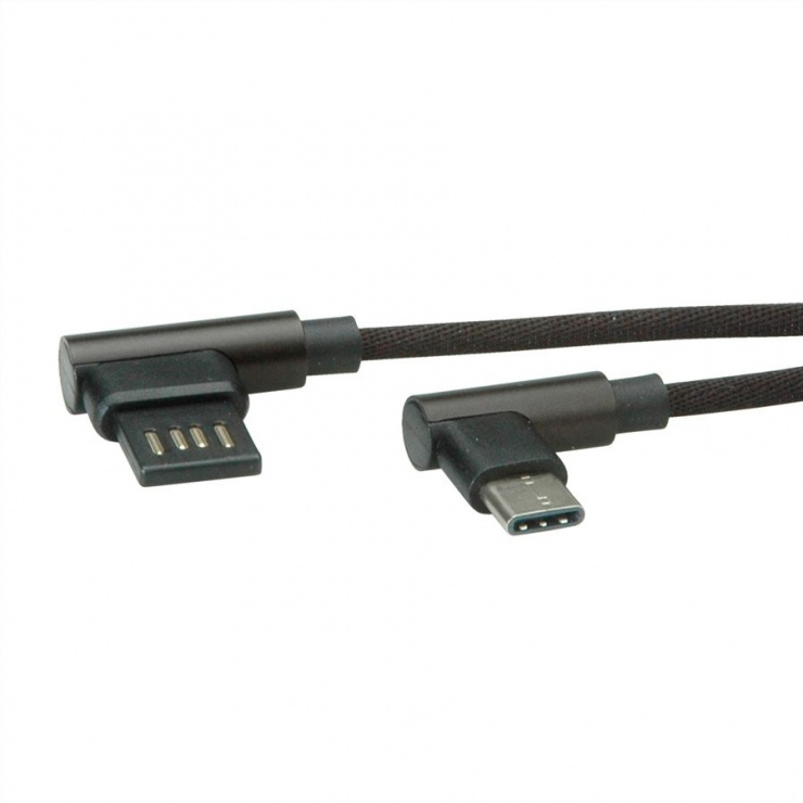 Imagine Cablu USB 2.0 tip C la USB tip A reversibil unghi 90 grade T-T 3m negru, Roline 11.02.9037