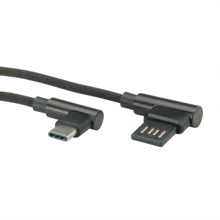 Imagine Cablu USB 2.0 tip C la USB tip A reversibil unghi 90 grade T-T 3m negru, Roline 11.02.9037-2