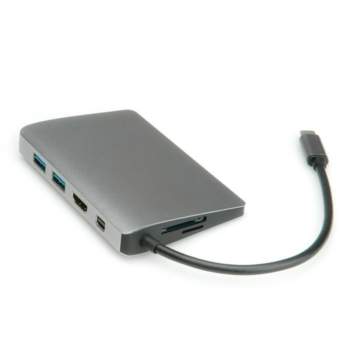 Imagine Docking station USB-C la 4K HDMI, Mini DP, 2 x USB 3.0, 1 x SD/MicroSD, 1 x USB-C PD (Power Delivery), 1 x Gigabit RJ45, Roline 12.02.1021