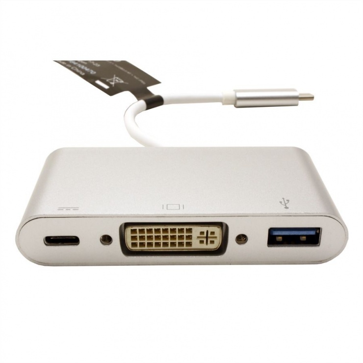 Imagine Adaptor USB 3.1 tip C la 1 x DVI, 1 x USB 3.0, 1 x conector alimentare (PD) T-M, Roline 12.02.1130 