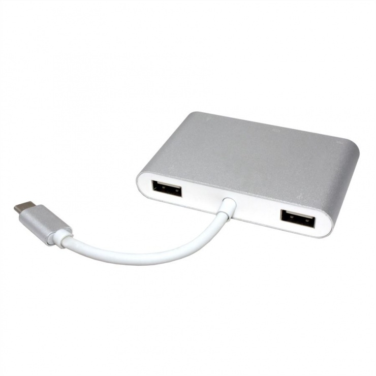 Imagine Adaptor USB 3.1 tip C la 1 x HDMI, 1 x USB 3.0, 1 x conector alimentare (PD), Roline 12.02.1131