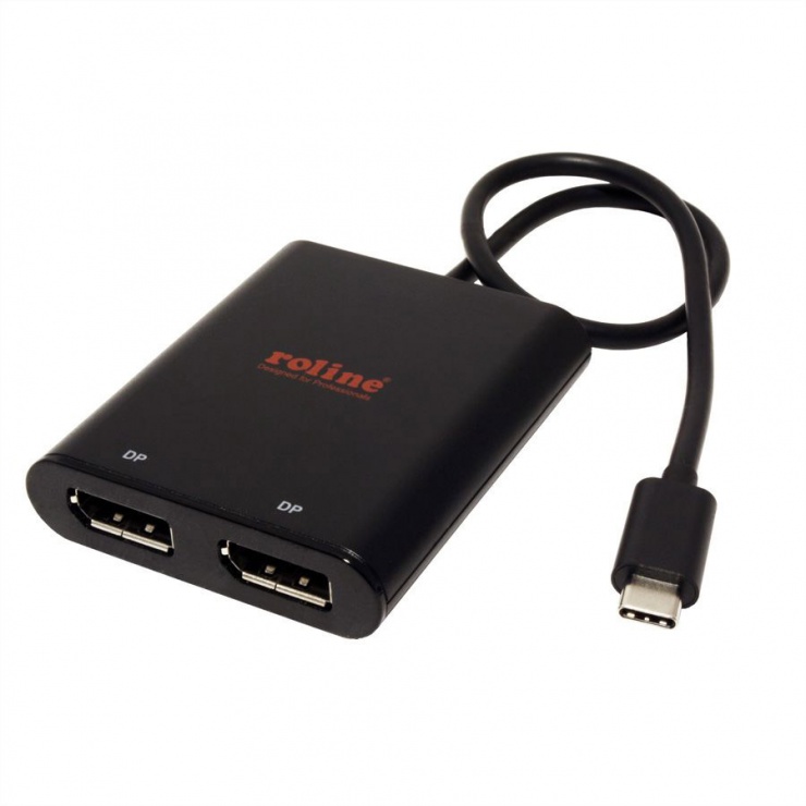 Imagine Adaptor USB tip C la 2 x Displayport T-M, Roline 12.02.1133-1