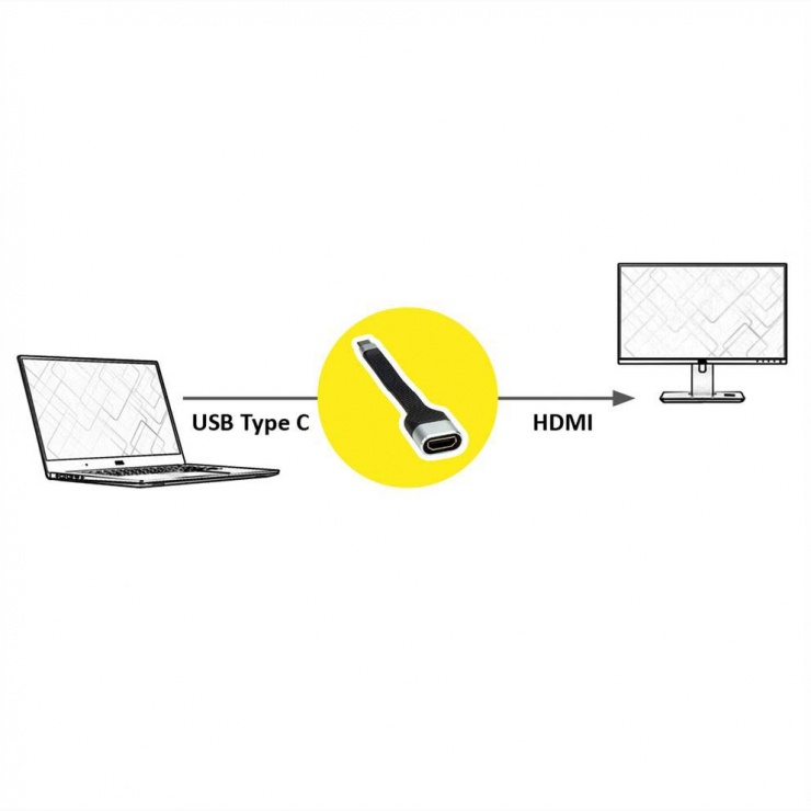 Imagine Adaptor USB tip C la HDMI 4K T-M Negru 0.13m, Roline 12.03.3212-3