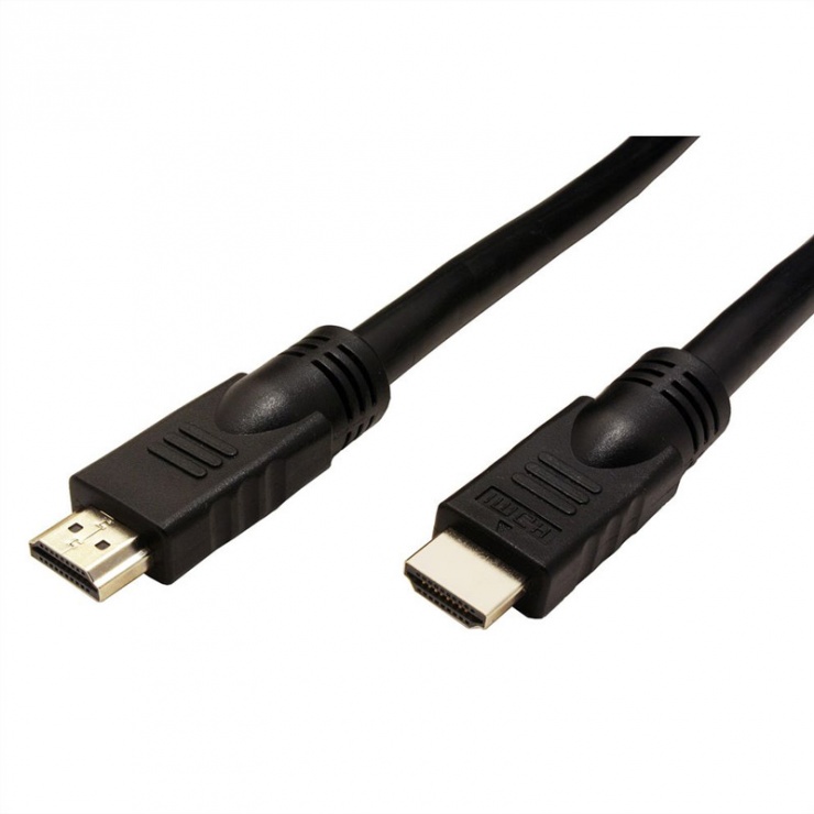 Imagine Cablu HDMI UHD 4K activ cu repeater T-T Negru 10m, Roline 14.01.3451