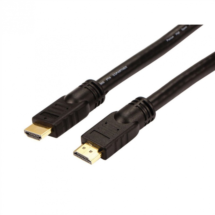 Imagine Cablu HDMI UHD 4K activ cu repeater T-T Negru 10m, Roline 14.01.3451-1