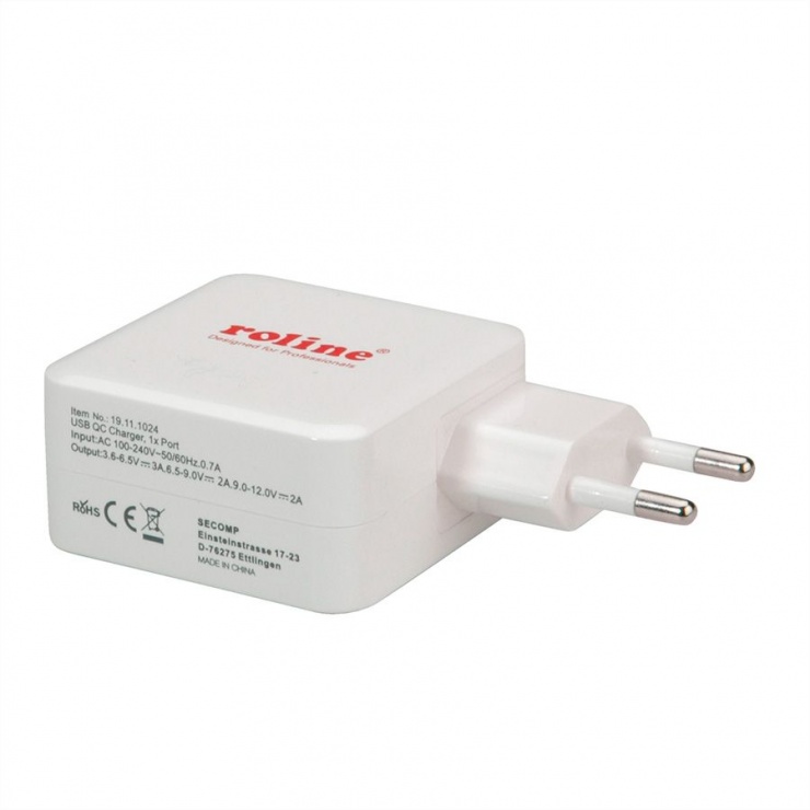 Imagine Incarcator priza 1 x USB Quick/Fast Charge 3.0 (incarcare rapida), Roline 19.11.1024