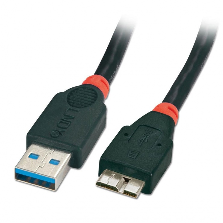 Imagine Cablu micro USB 3.0 la USB-A 1m T-T Negru, LINDY L41836
