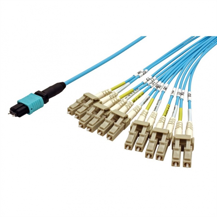 Imagine Cablu fibra optica OM3 MPO/12x LC turcoaz 2m, Roline 21.17.0300