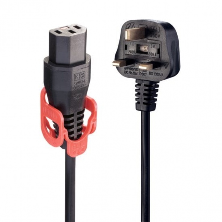 Imagine Cablu de alimentare UK la C13 Easy Pull Locking 2m, Lindy L30132