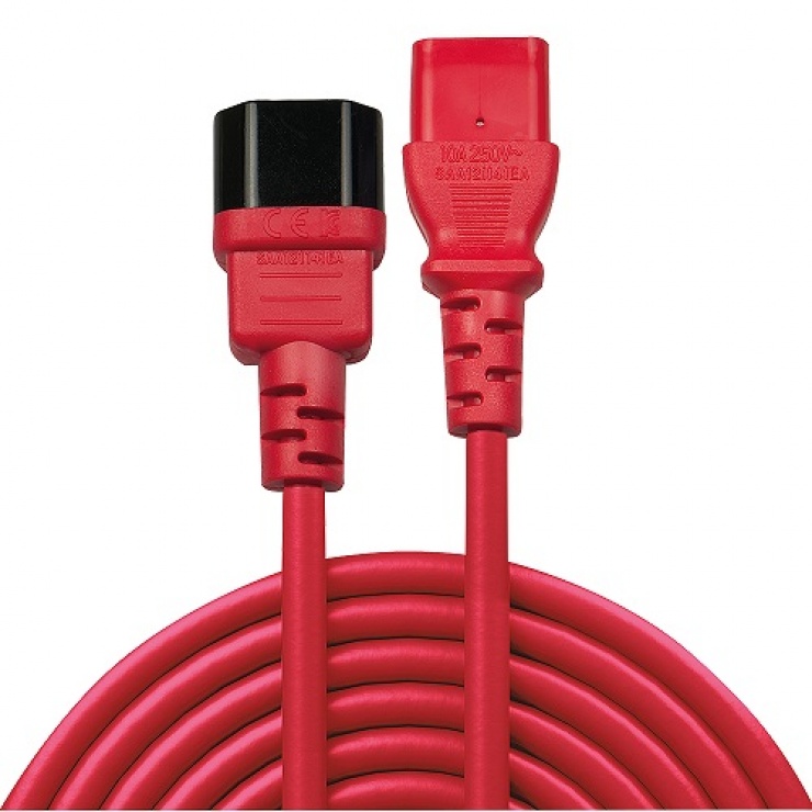 Imagine Cablu prelungitor C13 la C14 T-M Rosu 0.5m, Lindy L30476-1