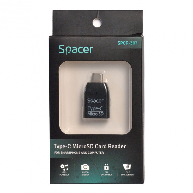 Imagine Cititor de carduri USB-C la micro SD Negru, Spacer SPCR-307