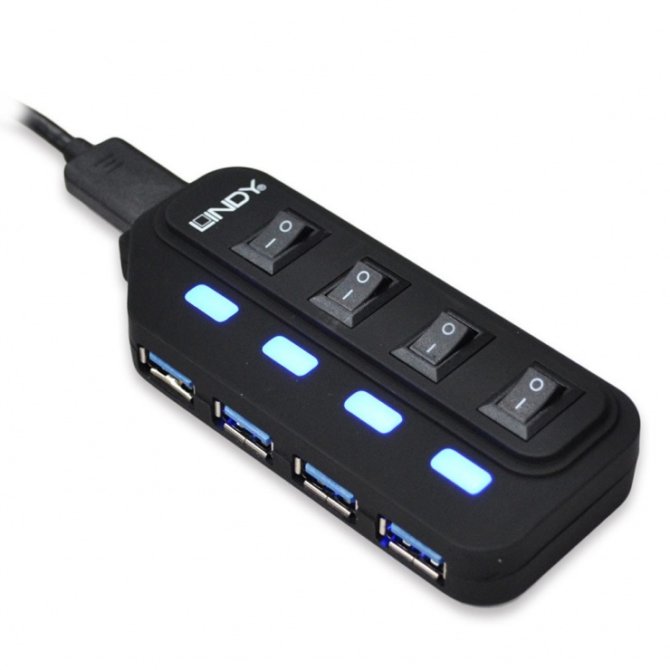Imagine HUB USB 3.1 cu 4 porturi cu switch ON/OFF, Lindy L43167-1