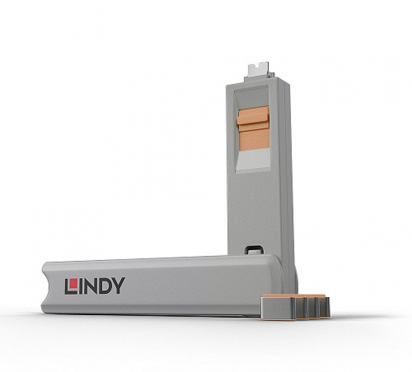 Imagine Set 4 bucati Port Blocker USB tip C/Thunderbolt 3 + cheie Orange, Lindy L40428