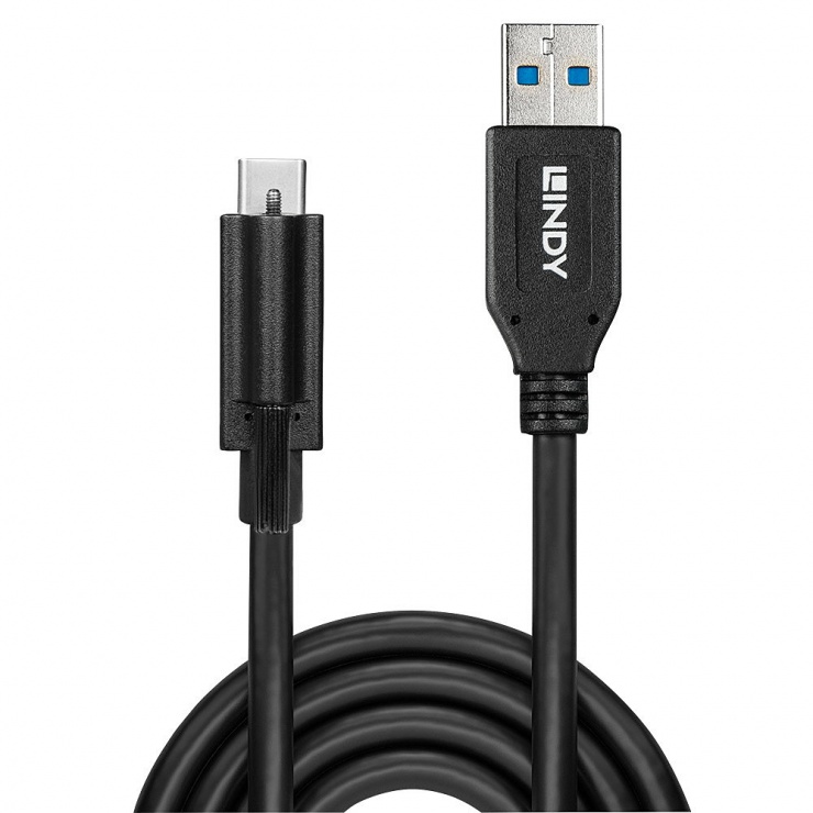 Imagine Cablu USB 3.1-A la USB-C 3.1 cu surub T-T 1m negru, Lindy L41878-1