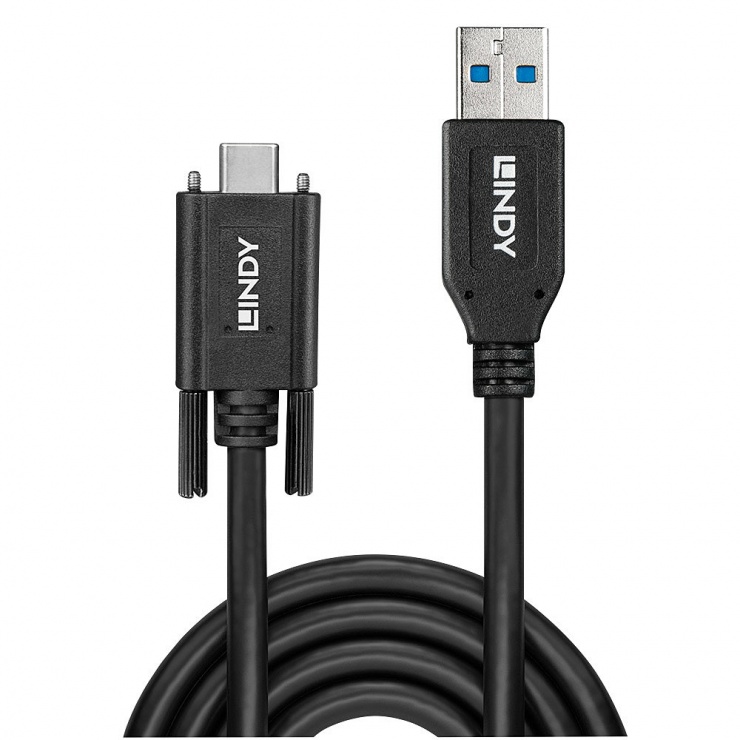 Imagine Cablu USB 3.1-A la USB-C 3.1 cu surub T-T 1m negru, Lindy L41879-1