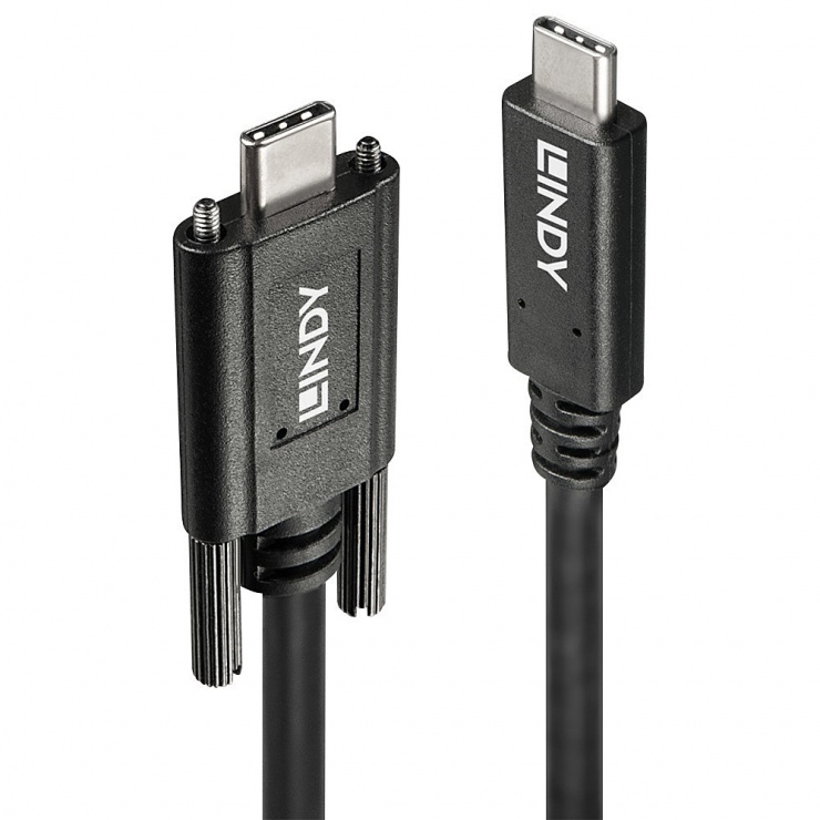 Imagine Cablu USB 3.1 tip C cu surub la USB 3.1-C T-T 1m negru, Lindy L41909