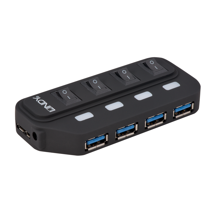 Imagine HUB USB 3.1 cu 4 porturi cu switch ON/OFF, Lindy L43167