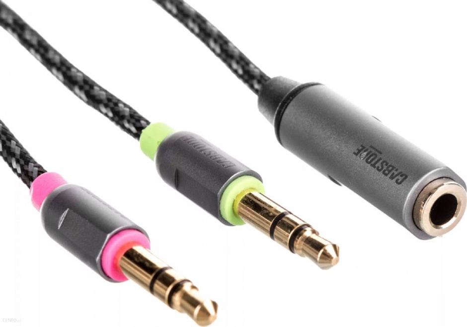 Imagine Adaptor Stereo jack 3.5 mm 4 pini la 2 x jack 3.5 mm 3 pini pentru casca + microfon 0.5m, Cabstone