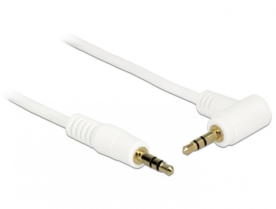 Imagine Cablu Stereo Jack 3.5 mm 3 pini unghi 1m T-T alb, Delock 83755