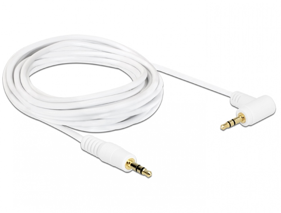 Imagine Cablu Stereo Jack 3.5 mm 3 pini unghi 3m T-T alb, Delock 83759