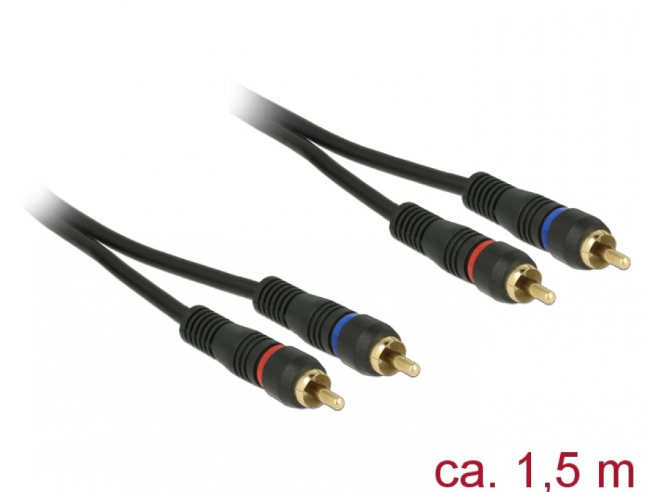 Imagine Cablu 2 x RCA la 2 x RCA T-T 1.5m Negru coaxial OFC, Delock 85220