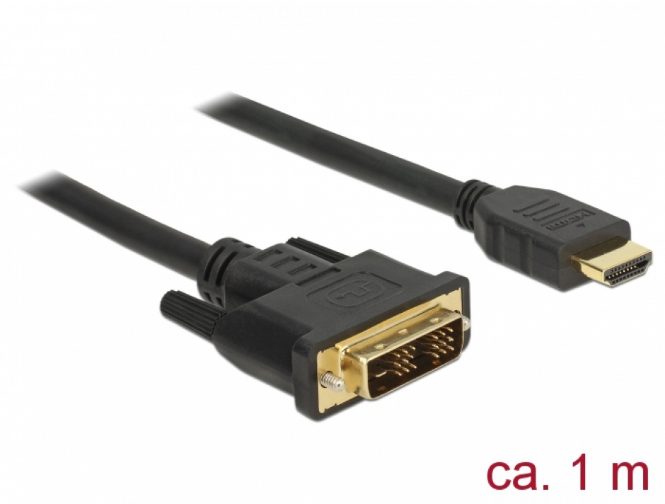 Imagine Cablu DVI-D Single Link 18+1 la HDMI pini T-T 1m, Delock 85582