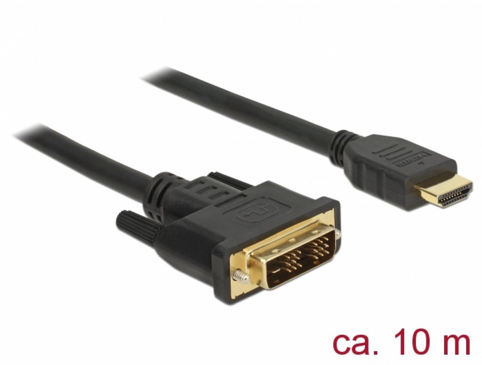Imagine Cablu DVI-D Single Link 18+1 la HDMI pini T-T 10m, Delock 85587