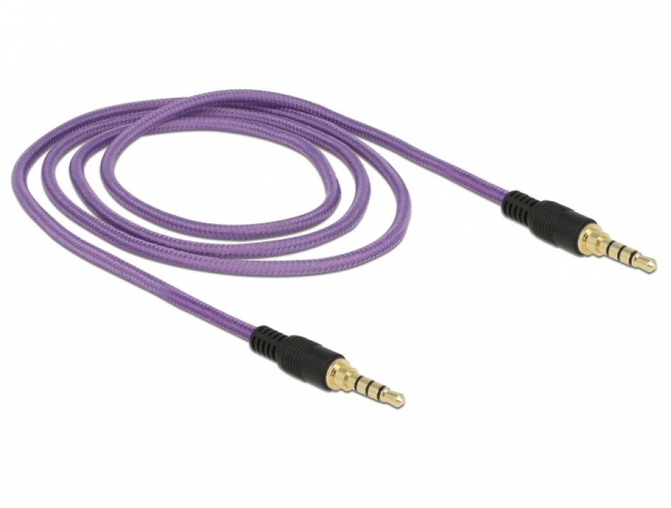 Imagine Cablu audio jack stereo 3.5mm (pentru smartphone cu husa) T-T 4 pini 1m mov, Delock 85596