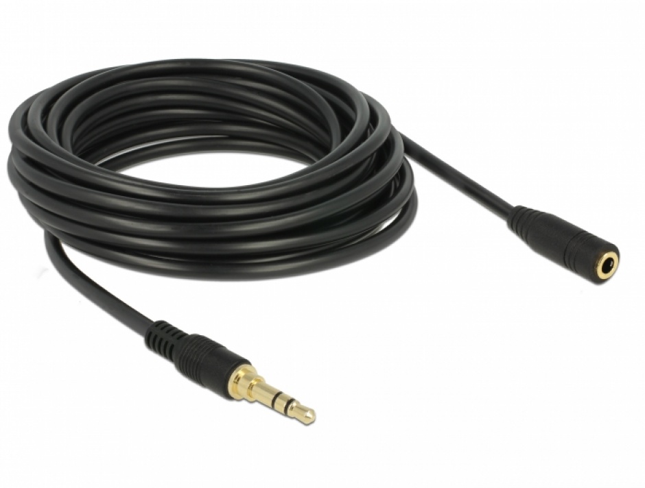 Imagine Cablu prelungitor audio jack stereo 3.5mm (pentru smartphone cu husa) T-T 5m negru, Delock 85590-1