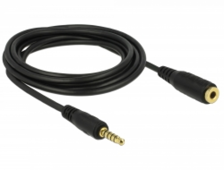 Imagine Cablu prelungitor jack stereo 3.5mm 5 pini T-M Negru 3m, Delock 85703-1