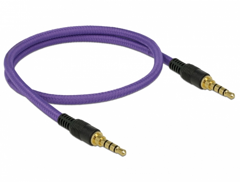 Imagine Cablu audio jack stereo 3.5mm (pentru smartphone cu husa) T-T 4 pini 0.5m mov, Delock 85593-1