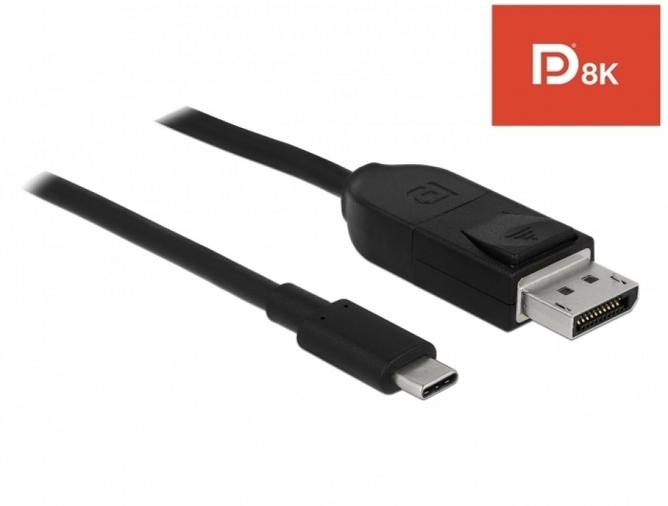 Imagine Cablu bidirectional USB-C la Displayport (DP Alt Mode) 8K 60Hz T-T 1m Negru - Certificat DP 8K-1