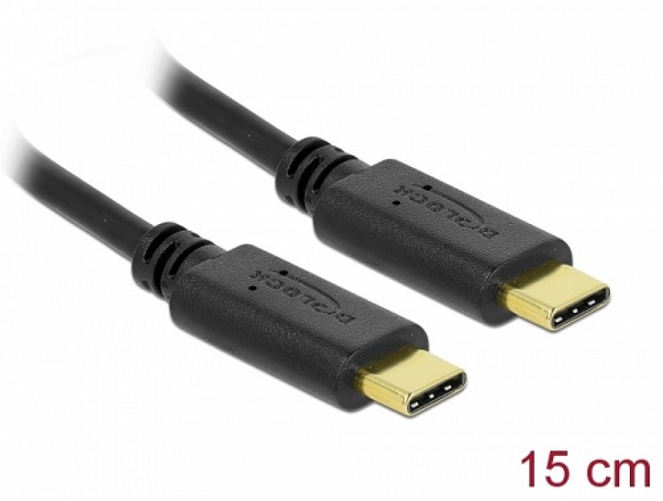 Imagine Cablu USB-C de incarcare 15cm T-T PD 5A cu EMarker Negru, Delock 85814