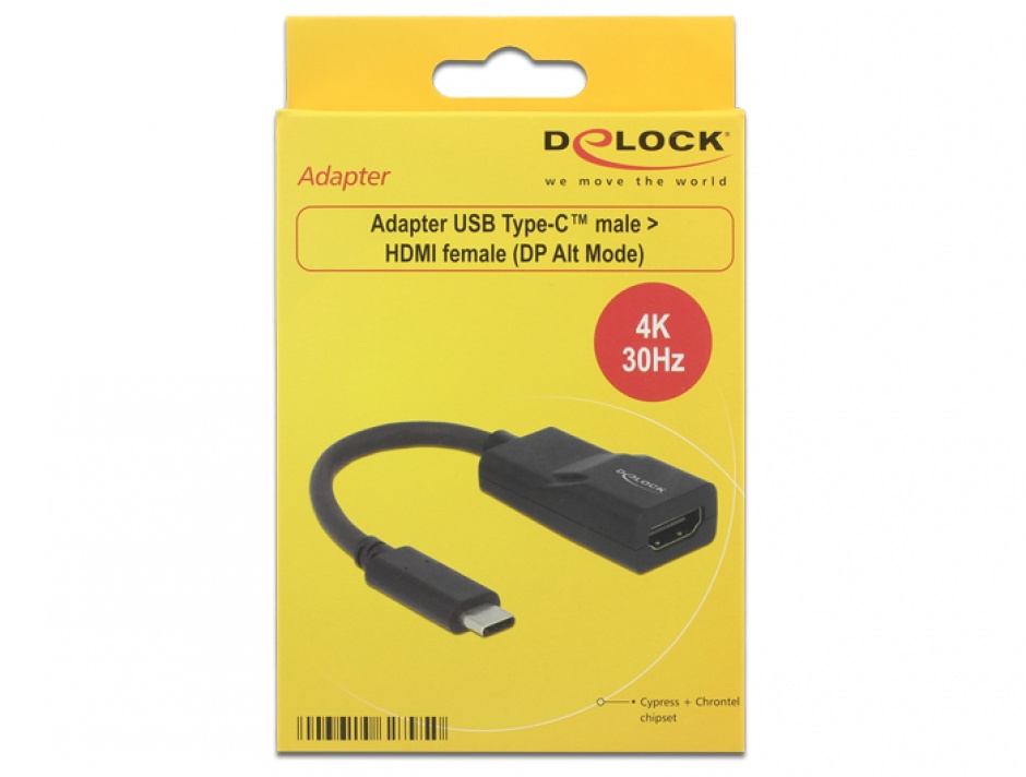 Imagine Adaptor USB tip C la HDMI (DP Alt Mode) 4K 30 Hz T-M Negru, Delock 62795