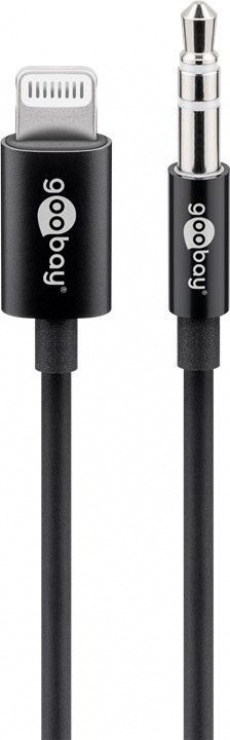 Imagine Cablu Apple Lightning (certificat MFI) audio la jack 3.5mm T-T 1m Negru, Goobay 66805