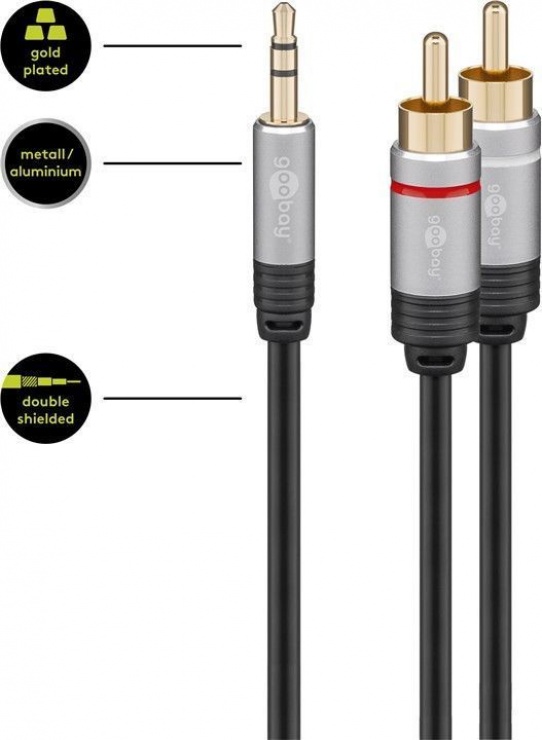 Imagine Cablu audio jack 3.5mm la 2 x RCA CCS T-T 1.5m, Goobay 78579-2