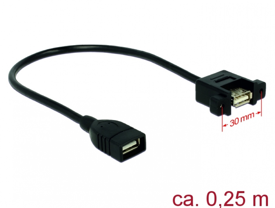 Imagine Cablu USB 2.0-A la USB 2.0-A panel mount 0.25m M-M, Delock 85105