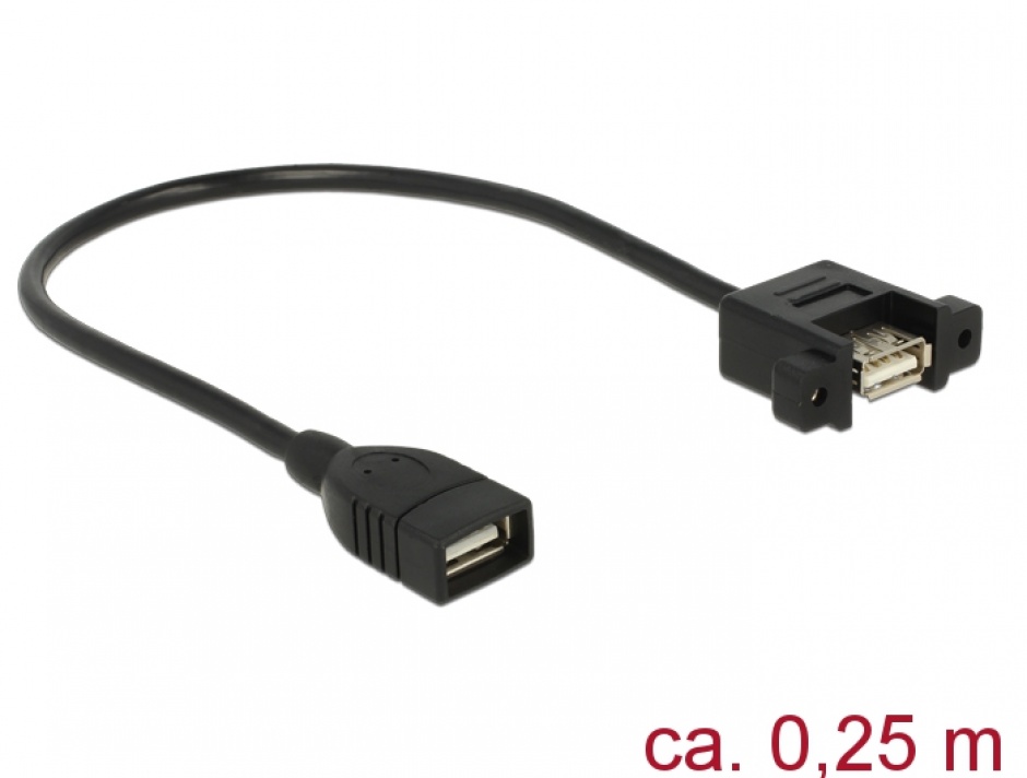 Imagine Cablu USB 2.0-A la USB 2.0-A panel mount 0.25m M-M, Delock 85105-1