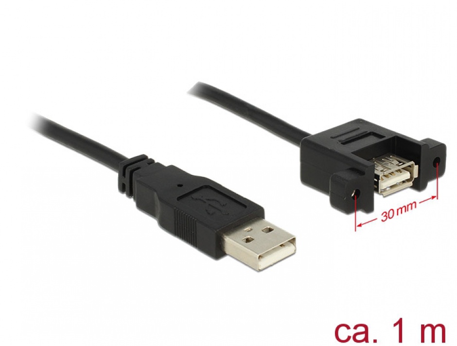 Imagine Cablu USB 2.0-A la USB 2.0-A panel-mount T-M 1m, Delock 85106