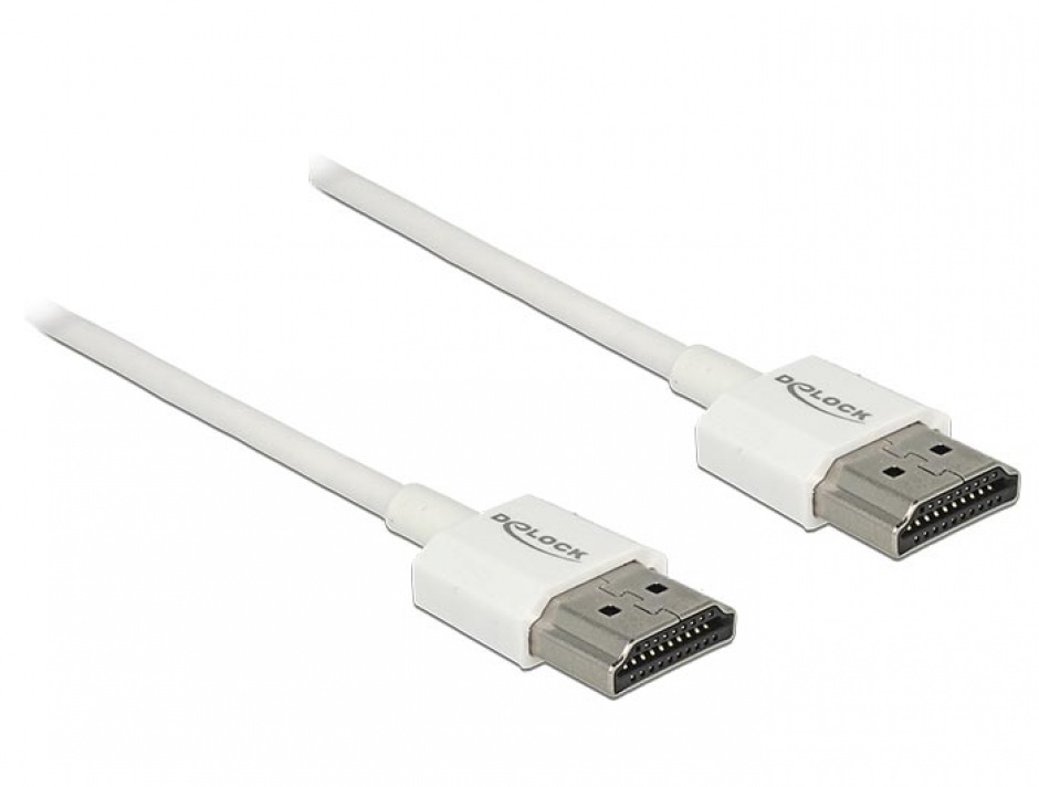 Imagine Cablu HDMI v2.0 3D 4K T-T 1.5m Slim Premium Alb, Delock 85126