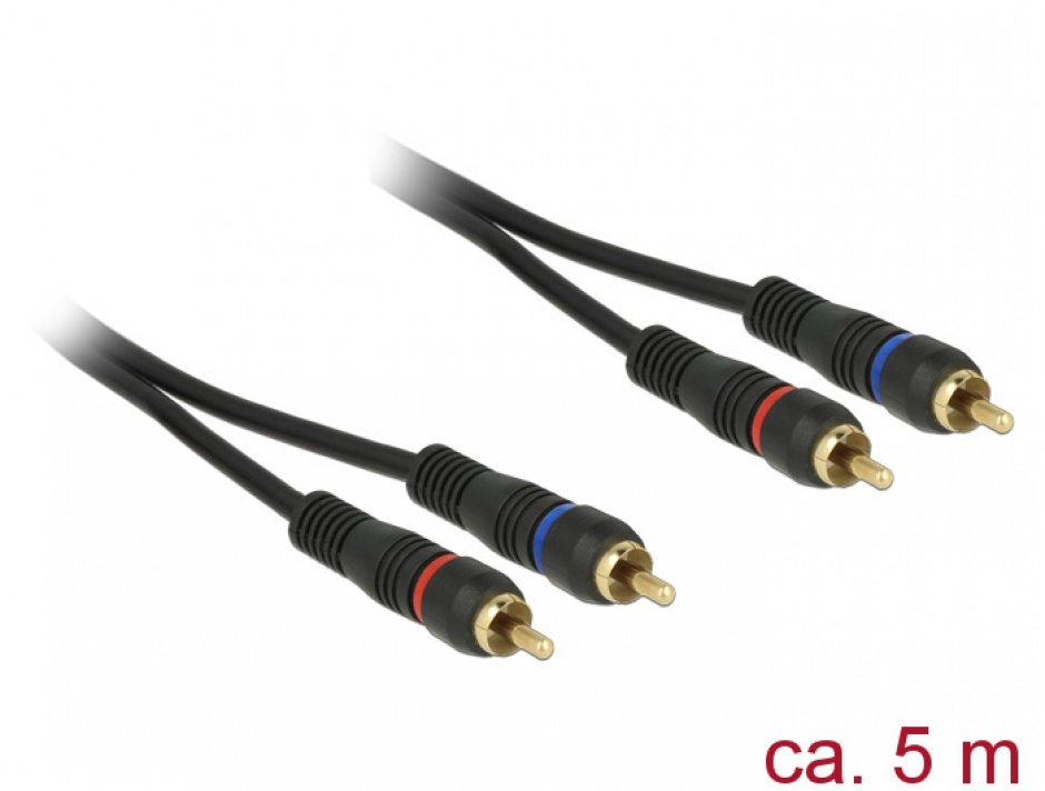 Imagine Cablu 2 x RCA la 2 x RCA T-T 5m Negru coaxial OFC, Delock 85223