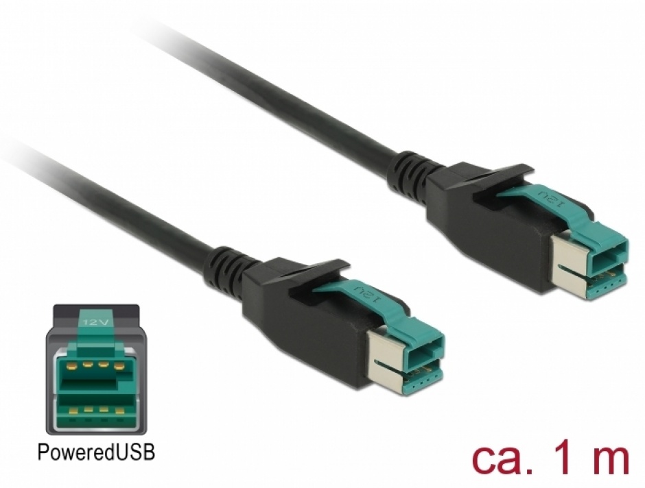 Imagine Cablu PoweredUSB 12V T-T 1m pentru POS/terminale, Delock 85492