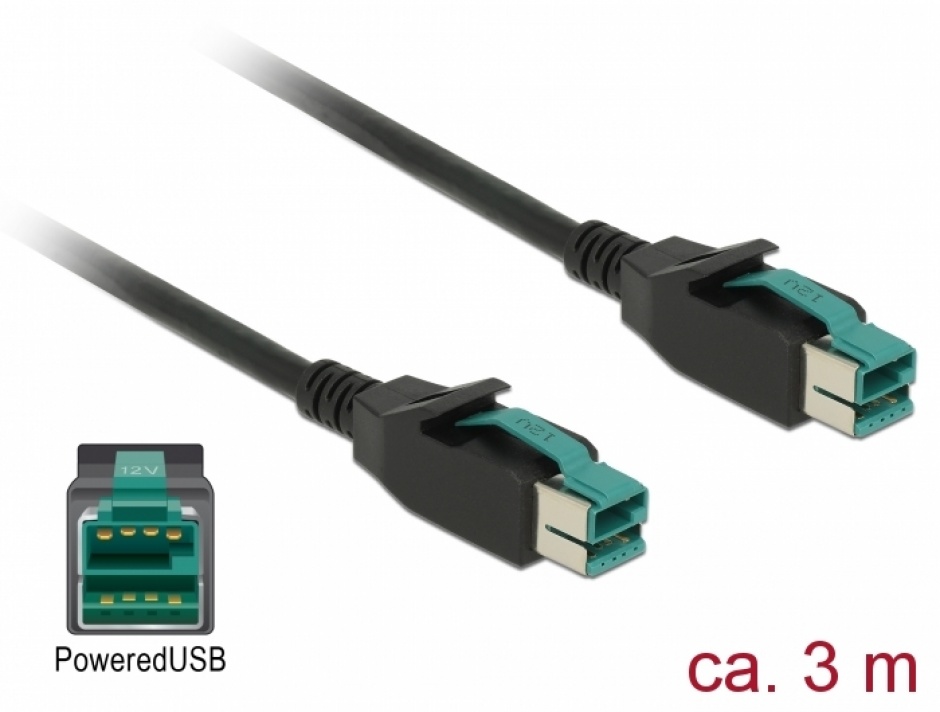 Imagine Cablu PoweredUSB 12V T-T 3m pentru POS/terminale, Delock 85494
